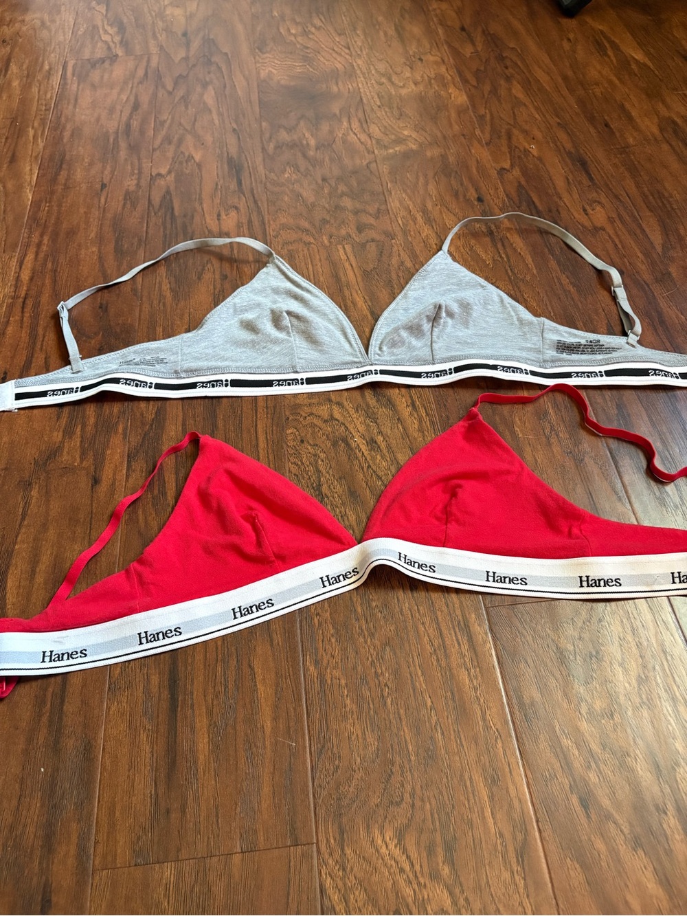 Juniors Hanes Red & Light Gray Triangle Bralette Duo